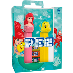 Ariel y Flounder, ¡también en dispensador PEZ! En esta caja de regalo que contiene los dos dispensadores + 4 recargas de caramelos.