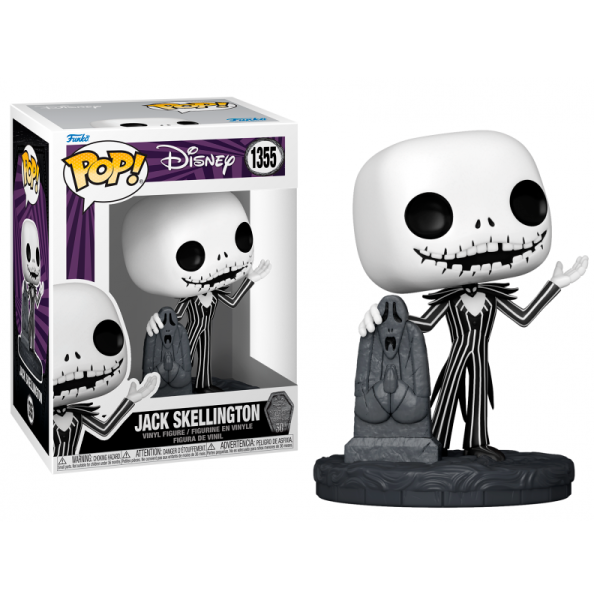 Figura de vinilo Funko Pop! de unos 9 cm. de Jack Skellington en el cementerio de la Ciudad de Halloween. De al película Pesadilla antes de Navidad, de Disney, el genial cuento de Navidad de Tim Burton.