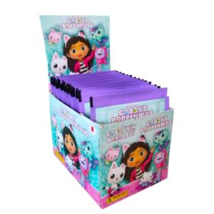 Caja completa de 50 sobres de cromos de la nueva colección de Panini de "La casa de muñecas de Gabby". ¡Es decir, 250 cromos!