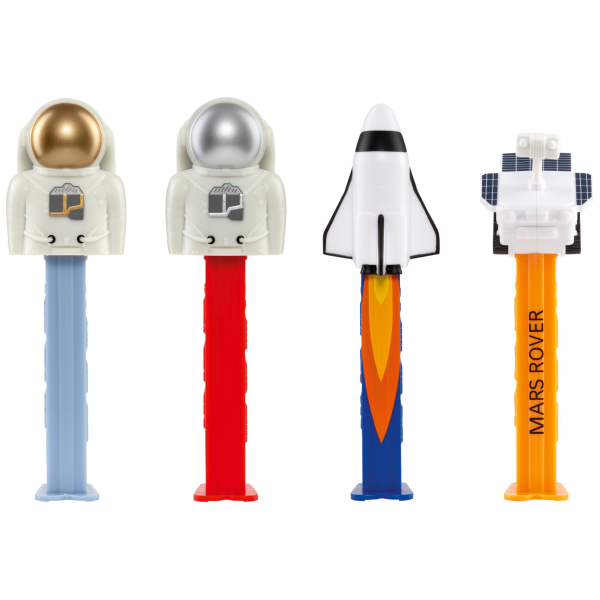 ¡Nuevos dispensadores de caramelos PEZ de la colección "Mars Mission"! Dos astronautas , un transbordador espacial y un vehículo de exploración de Marte.