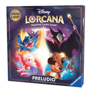 Set de inicio en castellano del juego de cartas coleccionables de Disney Lorcana. Contiene 2 mazos iniciales (30 cartas cada uno) y 4 paquetes de recompensa